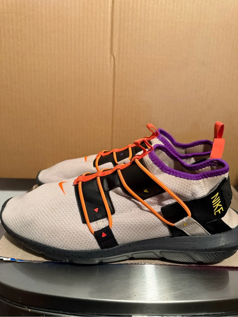 Nike Vortak men’s size 12 sneakers desert sand, orange and purple color-way